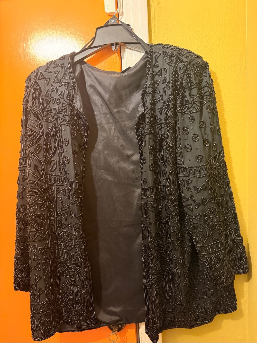 100% Silk Black Beaded Women's Open-Front  Jacket